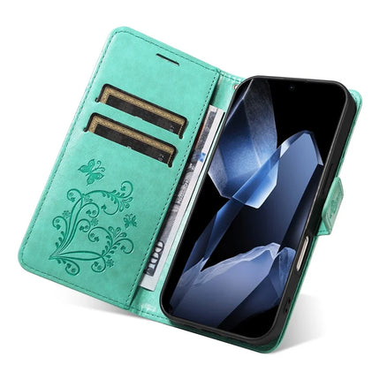 For OnePlus 13 Wallet Case Floral Butterfly Imprinted Leather Phone Cover Stand -  Green