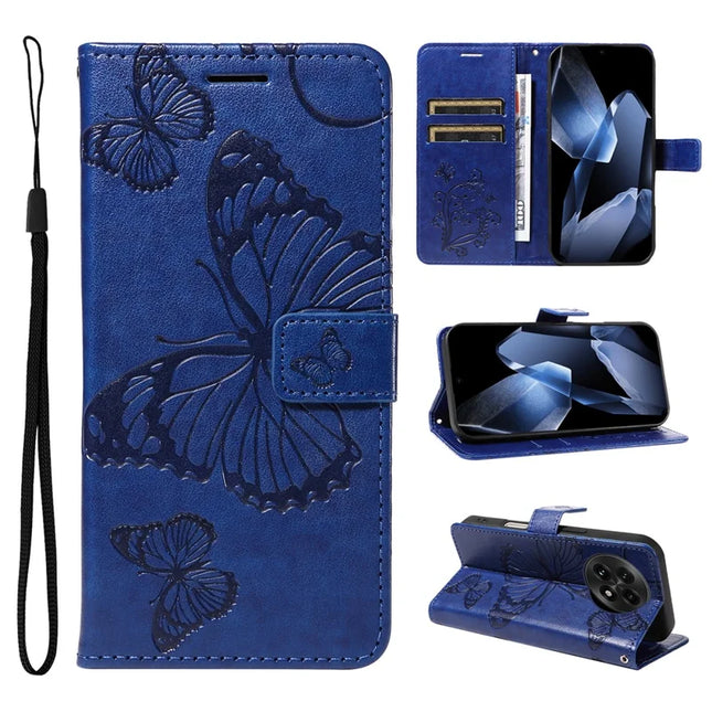 For OnePlus 13 Wallet Case Floral Butterfly Imprinted Leather Phone Cover Stand - Blue