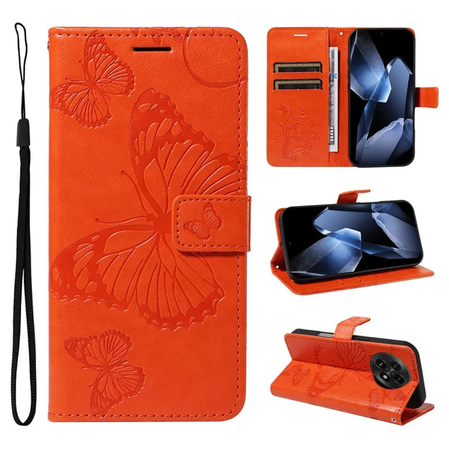 For OnePlus 13 Wallet Case Floral Butterfly Imprinted Leather Phone Cover Stand - Orange