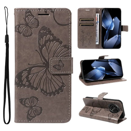 For OnePlus 13 Wallet Case Floral Butterfly Imprinted Leather Phone Cover Stand - Grey