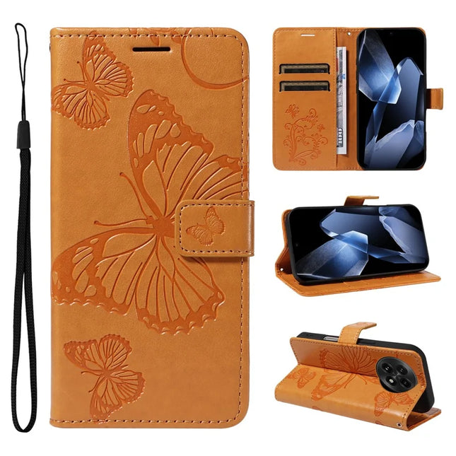 For OnePlus 13 Wallet Case Floral Butterfly Imprinted Leather Phone Cover Stand -  Yellow