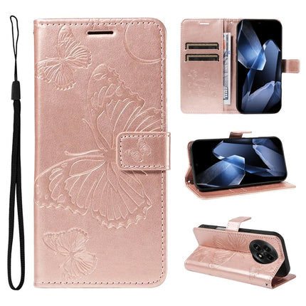 For OnePlus 13 Wallet Case Floral Butterfly Imprinted Leather Phone Cover Stand -  Rose Gold