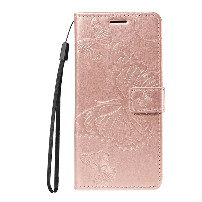 For OnePlus 13 Wallet Case Floral Butterfly Imprinted Leather Phone Cover Stand -  Rose Gold