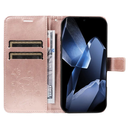 For OnePlus 13 Wallet Case Floral Butterfly Imprinted Leather Phone Cover Stand -  Rose Gold