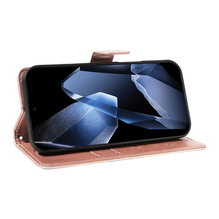 For OnePlus 13 Wallet Case Floral Butterfly Imprinted Leather Phone Cover Stand -  Rose Gold