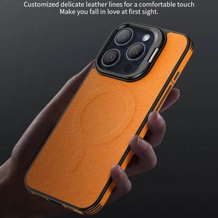 For iPhone 16 Pro Max Magnetic Case with Lens Kickstand Leather Phone Back Cover