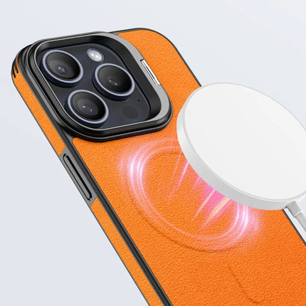 For iPhone 16 Pro Max Magnetic Case with Lens Kickstand Leather Phone Back Cover
