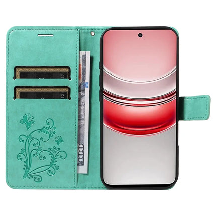 For Realme C75 Wallet Case Floral Butterfly Imprinted Leather Phone Cover Stand -  Green