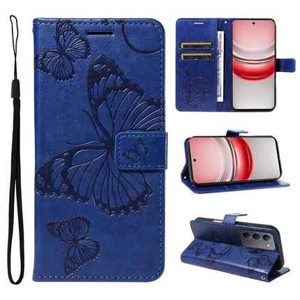 For Realme C75 Wallet Case Floral Butterfly Imprinted Leather Phone Cover Stand - Blue