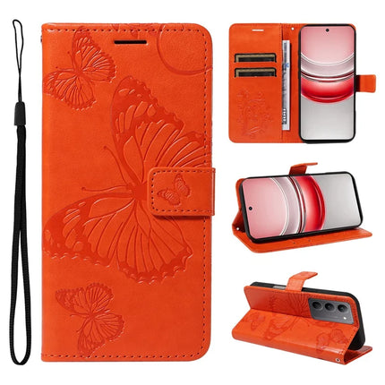 For Realme C75 Wallet Case Floral Butterfly Imprinted Leather Phone Cover Stand - Orange