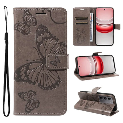 For Realme C75 Wallet Case Floral Butterfly Imprinted Leather Phone Cover Stand - Grey