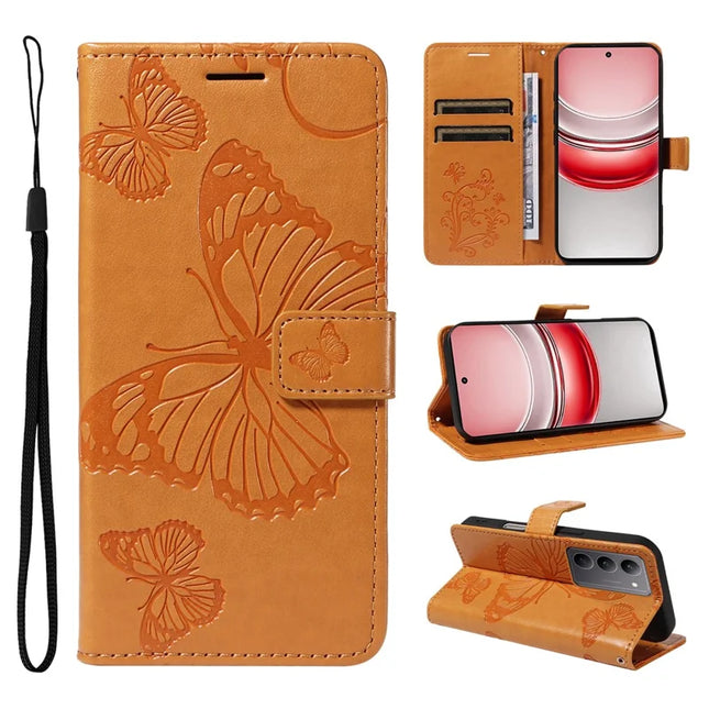 For Realme C75 Wallet Case Floral Butterfly Imprinted Leather Phone Cover Stand -  Yellow