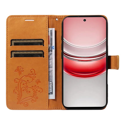 For Realme C75 Wallet Case Floral Butterfly Imprinted Leather Phone Cover Stand -  Yellow