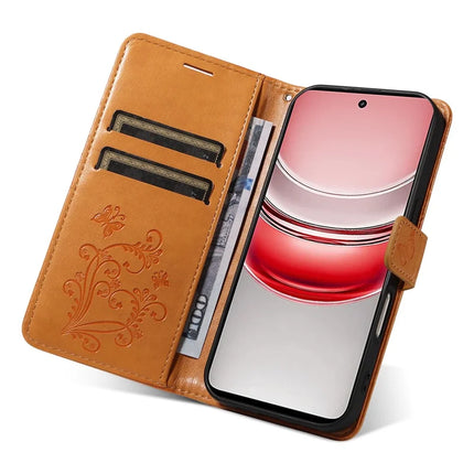 For Realme C75 Wallet Case Floral Butterfly Imprinted Leather Phone Cover Stand -  Yellow