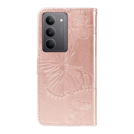 For Realme C75 Wallet Case Floral Butterfly Imprinted Leather Phone Cover Stand -  Rose Gold