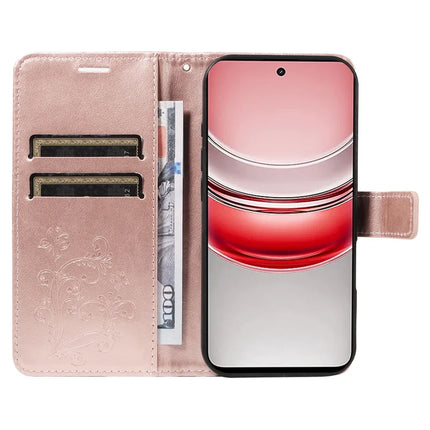 For Realme C75 Wallet Case Floral Butterfly Imprinted Leather Phone Cover Stand -  Rose Gold