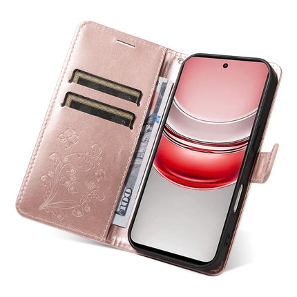 For Realme C75 Wallet Case Floral Butterfly Imprinted Leather Phone Cover Stand -  Rose Gold