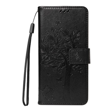 For OnePlus 13R 5G Leather Phone Case Cat Tree Pattern Design Wallet Cover Stand -  Black