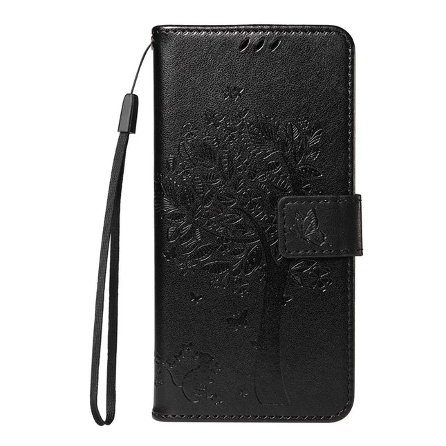 For OnePlus 13R 5G Leather Phone Case Cat Tree Pattern Design Wallet Cover Stand -  Black