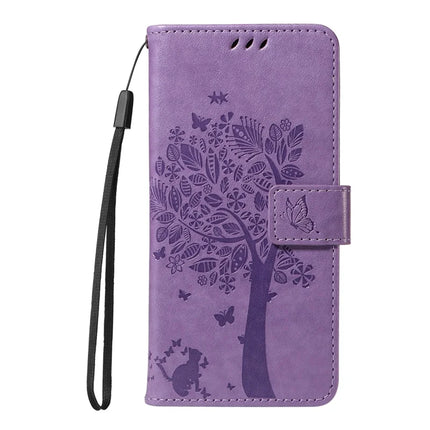 For OnePlus 13R 5G Leather Phone Case Cat Tree Pattern Design Wallet Cover Stand -  Light Purple
