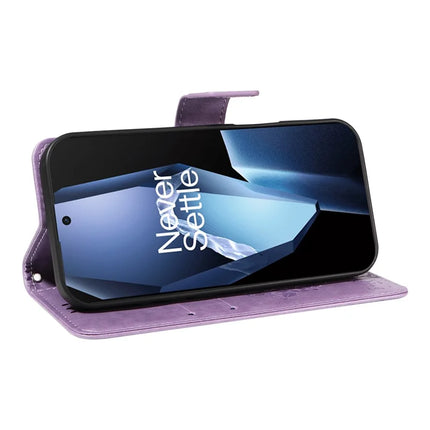 For OnePlus 13R 5G Leather Phone Case Cat Tree Pattern Design Wallet Cover Stand -  Light Purple