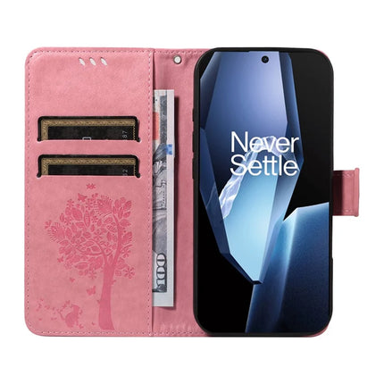 For OnePlus 13R 5G Leather Phone Case Cat Tree Pattern Design Wallet Cover Stand