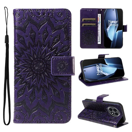 For OnePlus 13R 5G Leather Wallet Case Sunflower Imprinted Phone Cover - Purple