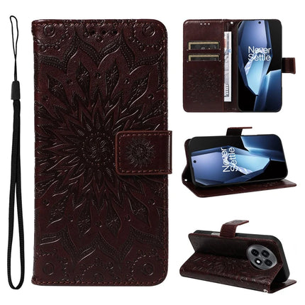 For OnePlus 13R 5G Leather Wallet Case Sunflower Imprinted Phone Cover - Brown