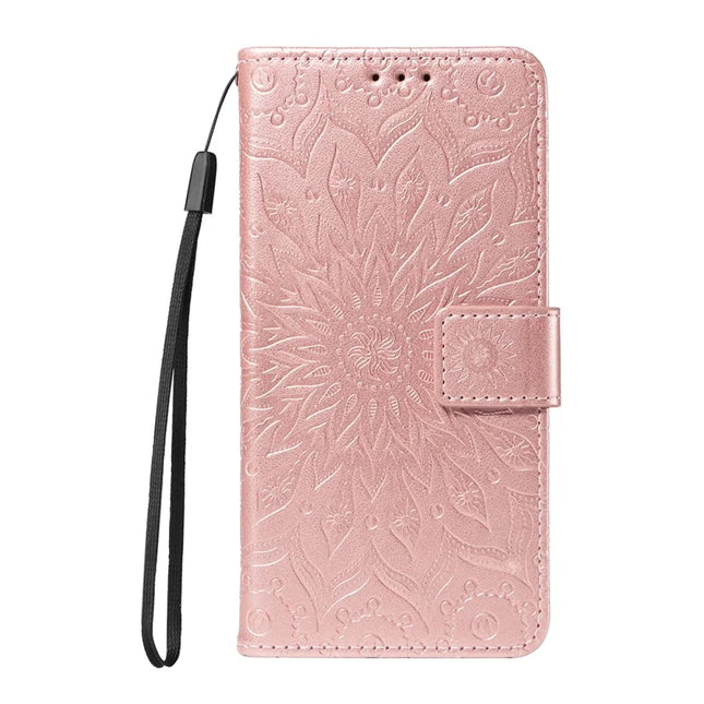 For OnePlus 13R 5G Leather Wallet Case Sunflower Imprinted Phone Cover -  Rose Gold