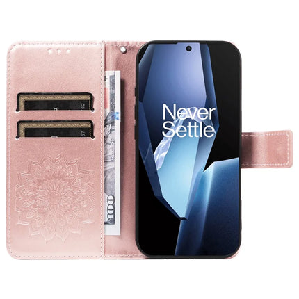 For OnePlus 13R 5G Leather Wallet Case Sunflower Imprinted Phone Cover -  Rose Gold