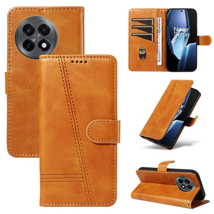 For OnePlus 13R 5G Wallet Case T-Shape Lines Leather Phone Cover Stand - Brown