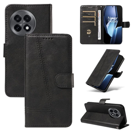 For OnePlus 13R 5G Wallet Case T-Shape Lines Leather Phone Cover Stand -  Black
