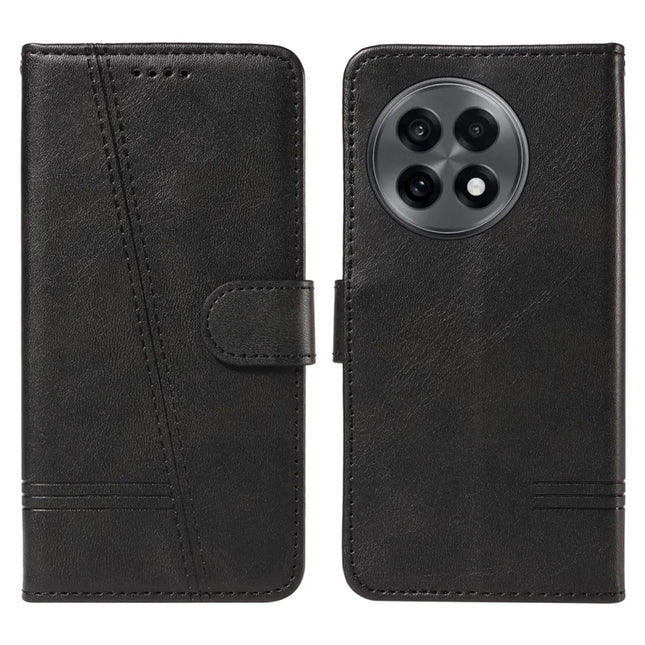 For OnePlus 13R 5G Wallet Case T-Shape Lines Leather Phone Cover Stand -  Black