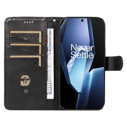For OnePlus 13R 5G Wallet Case T-Shape Lines Leather Phone Cover Stand -  Black