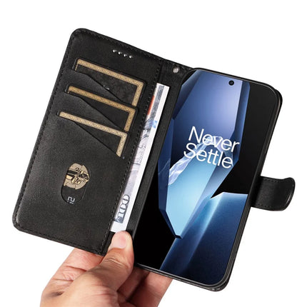 For OnePlus 13R 5G Wallet Case T-Shape Lines Leather Phone Cover Stand -  Black