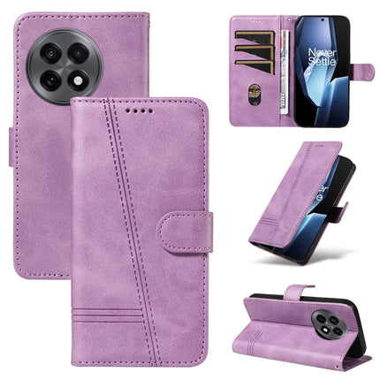 For OnePlus 13R 5G Wallet Case T-Shape Lines Leather Phone Cover Stand -  Light Purple