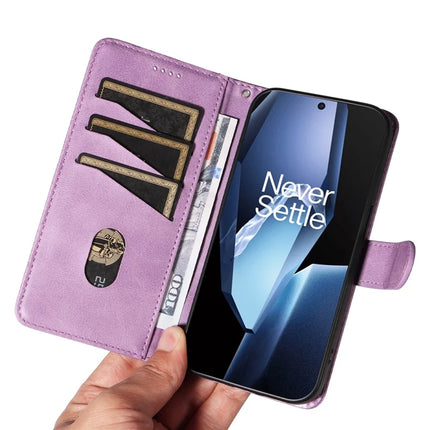For OnePlus 13R 5G Wallet Case T-Shape Lines Leather Phone Cover Stand -  Light Purple