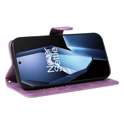 For OnePlus 13R 5G Wallet Case T-Shape Lines Leather Phone Cover Stand -  Light Purple