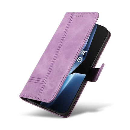 For OnePlus 13R 5G Wallet Case T-Shape Lines Leather Phone Cover Stand -  Light Purple