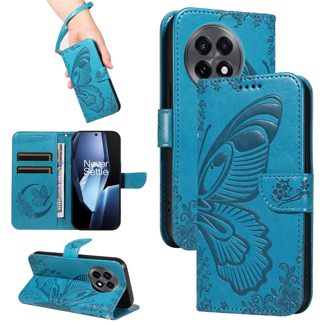 For OnePlus 13R 5G Case Butterfly Pattern PU Leather Folio Flip Phone Cover -  Blue