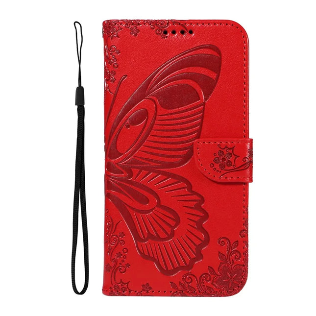 For OnePlus 13R 5G Case Butterfly Pattern PU Leather Folio Flip Phone Cover -  Red