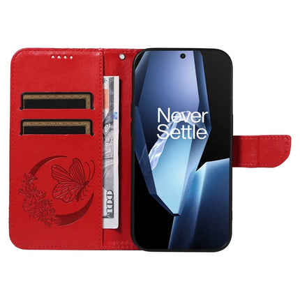 For OnePlus 13R 5G Case Butterfly Pattern PU Leather Folio Flip Phone Cover -  Red