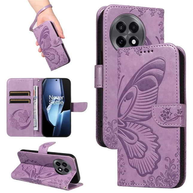 For OnePlus 13R 5G Case Butterfly Pattern PU Leather Folio Flip Phone Cover -  Light Purple