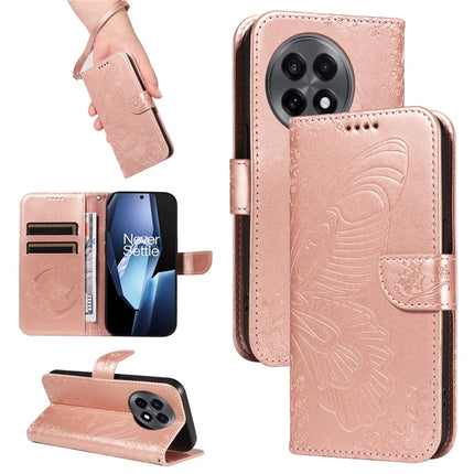 For OnePlus 13R 5G Case Butterfly Pattern PU Leather Folio Flip Phone Cover -  Rose Gold