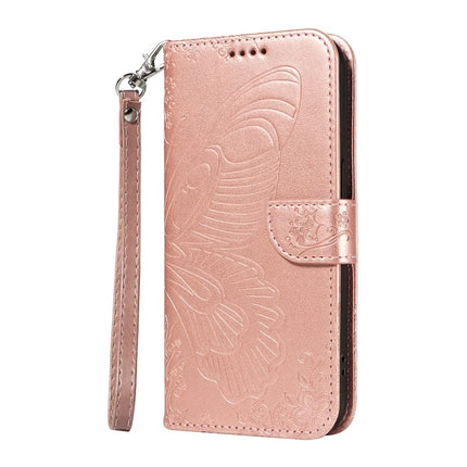For OnePlus 13R 5G Case Butterfly Pattern PU Leather Folio Flip Phone Cover -  Rose Gold
