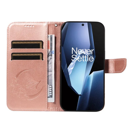 For OnePlus 13R 5G Case Butterfly Pattern PU Leather Folio Flip Phone Cover -  Rose Gold