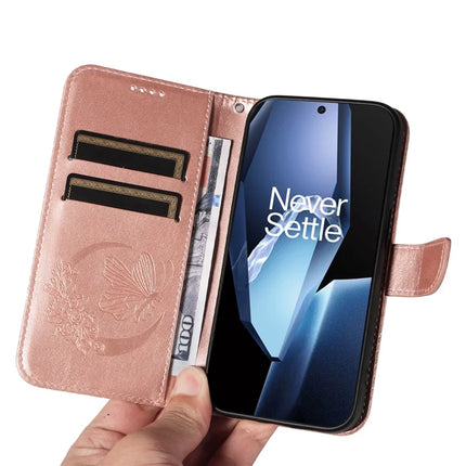 For OnePlus 13R 5G Case Butterfly Pattern PU Leather Folio Flip Phone Cover -  Rose Gold