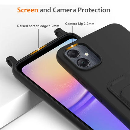 For Samsung Galaxy F05 / Galaxy M05 4G Liquid Silicone Case with Card Holder and Lanyard Back Phone Cover