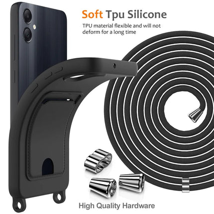 For Samsung Galaxy F05 / Galaxy M05 4G Liquid Silicone Case with Card Holder and Lanyard Back Phone Cover