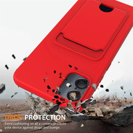 For Samsung Galaxy F05 / Galaxy M05 4G Liquid Silicone Case with Card Holder and Lanyard Back Phone Cover